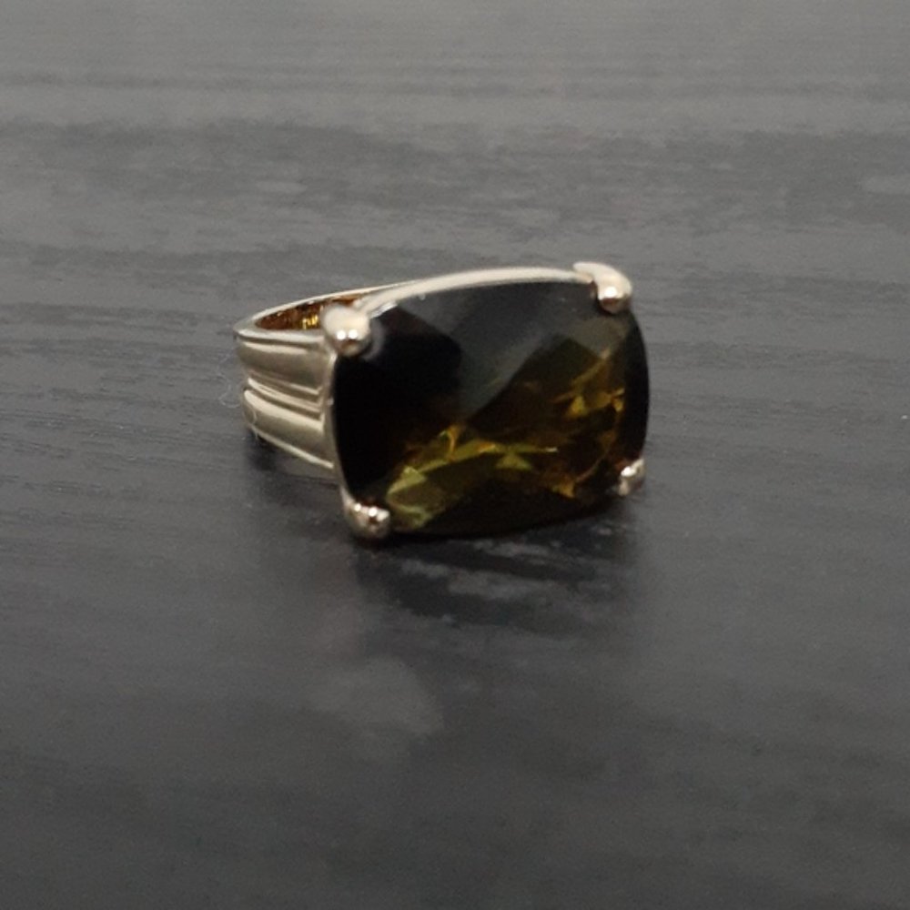 Lia Sophia Kiam Olive Crystal Gold Tone Ring